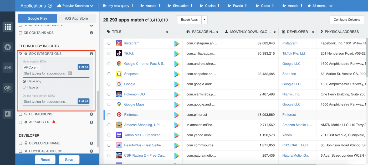 SDK stats, mobile app analytics, 42matters.