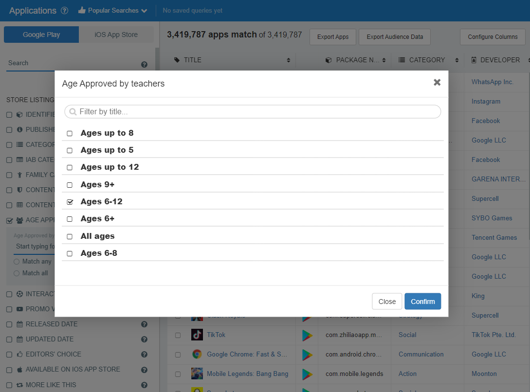 Age Approved by Teachers Filter