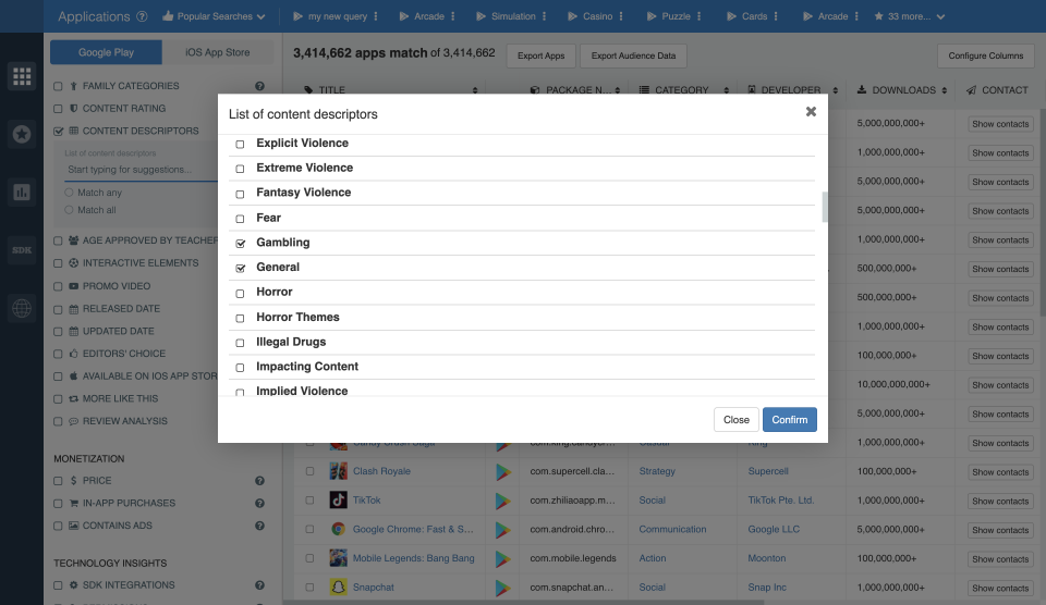 List All — Google Play Content Descriptors