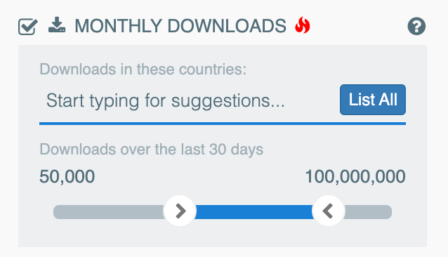 Monthly downloads slider feature — 42matters updates.