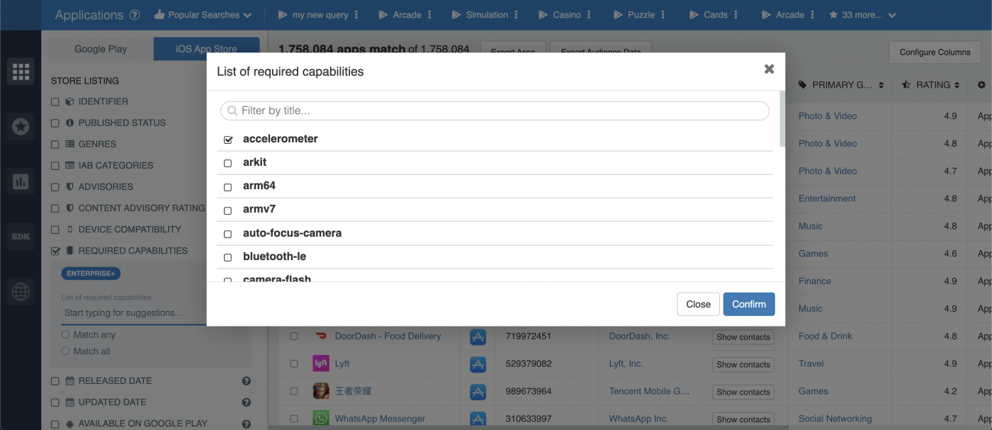 Required Capabilities filter.