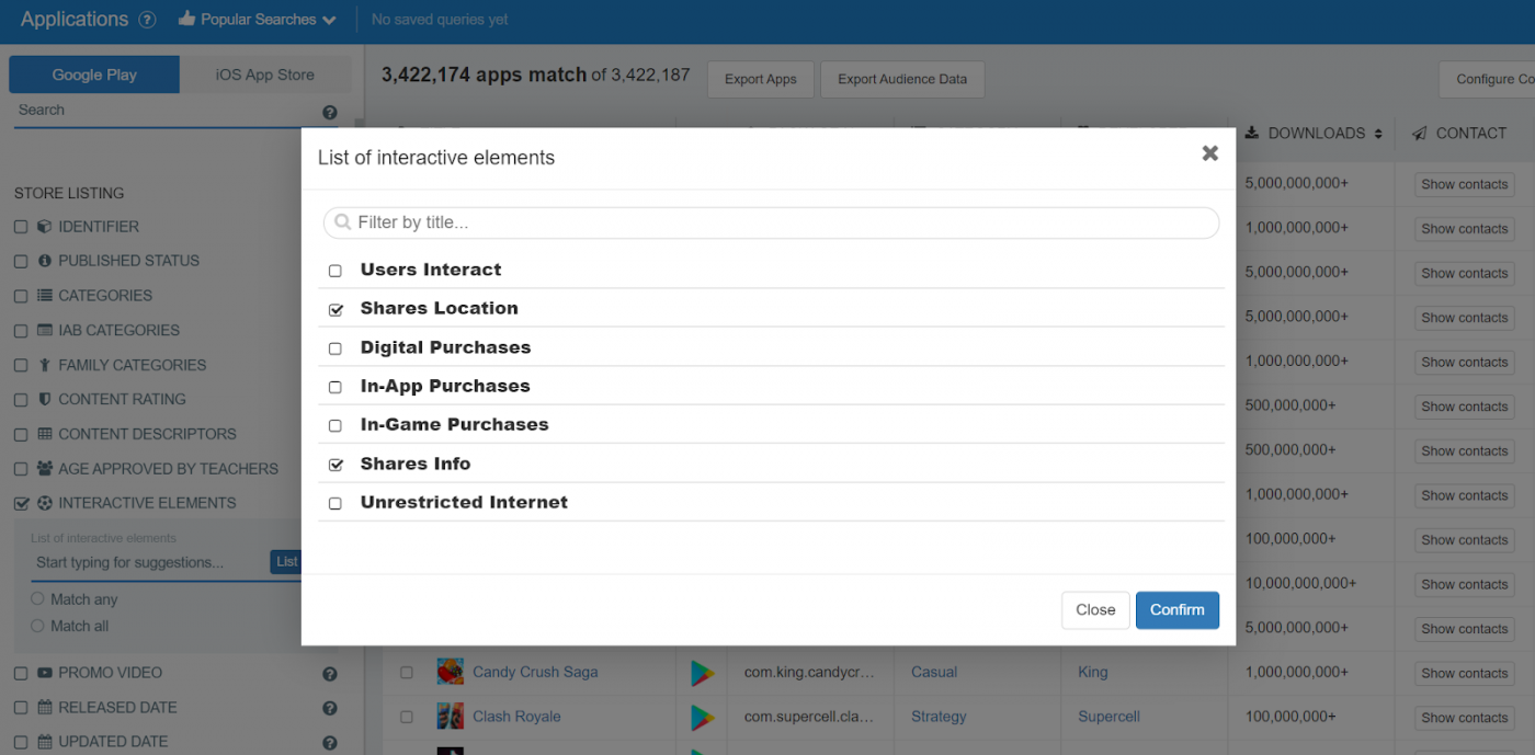 Interactive Elements Filter