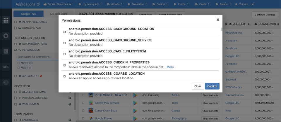 New Android and iOS permissions — 42matters updates.