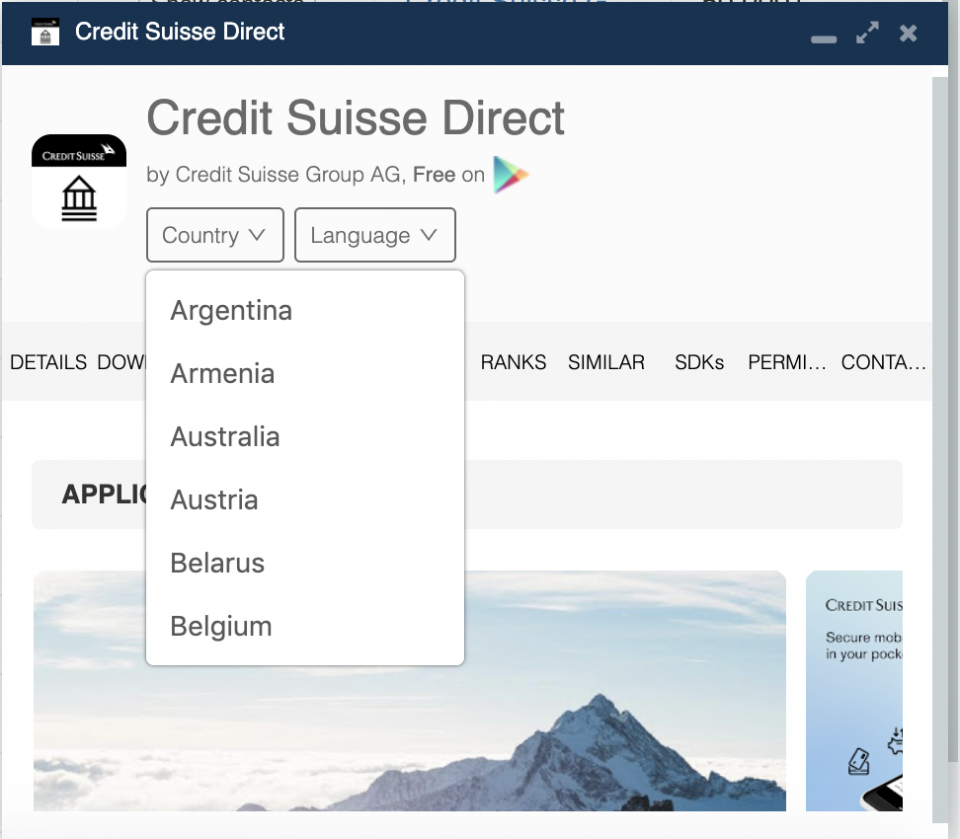 Credit Suisse app country availability.