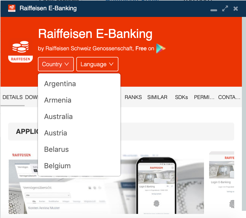 Swiss Raiffeisen app country availability.