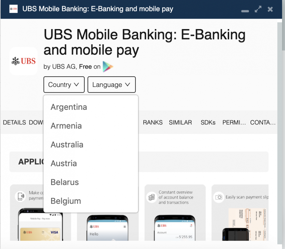 UBS app country availability.